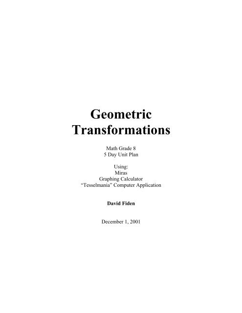 Geometric Transformations Using: Miras Graphing Calculator