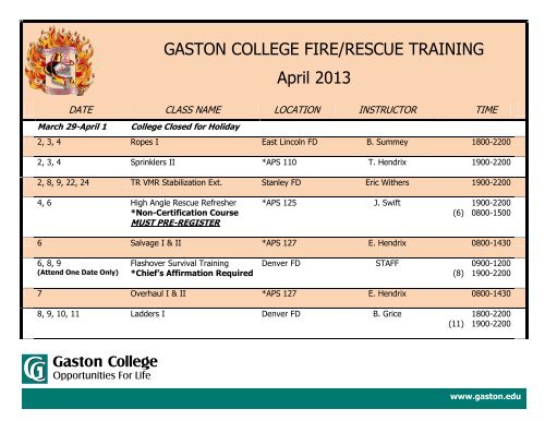GASTON COLLEGE FIRE/RESCUE TRAINING April 2013