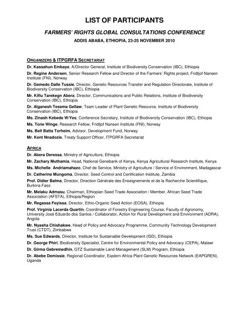 LIST OF PARTICIPANTS - Farmers' Rights website