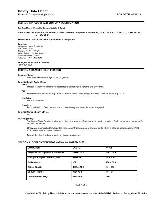 MATERIAL SAFETY DATA SHEET - Henry Schein