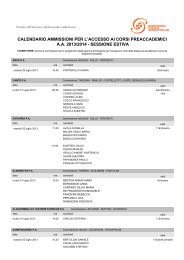 calendario ammissioni per l'accesso ai corsi preaccademici aa 2013 ...