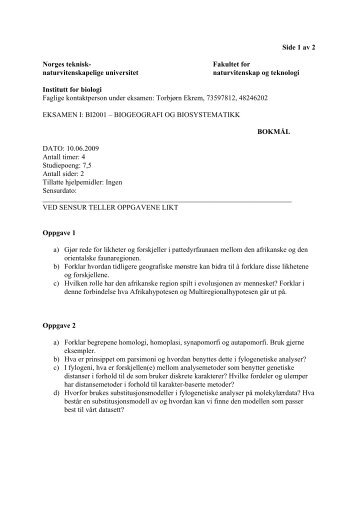 Side 1 av 2 Norges teknisk- Fakultet for ... - Institutt for biologi