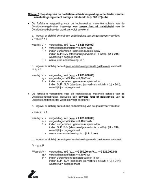 reglement voor aansluitingen aardgas - middendruk - Imea