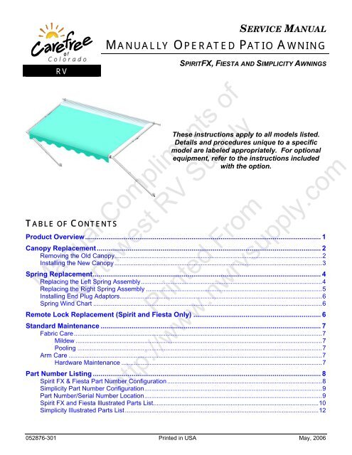 Spirit Fx Service Manual Northwest Rv Supply