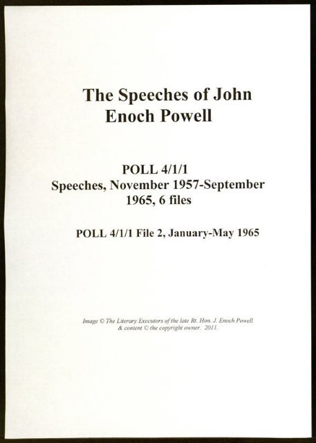 The Speeches of John Enoch Powell POLL 4/1/1 Speeches ...