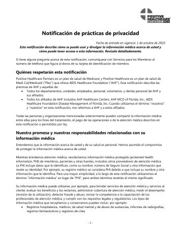 NotificaciÃ³n de prÃ¡cticas de privacidad - Positive Healthcare