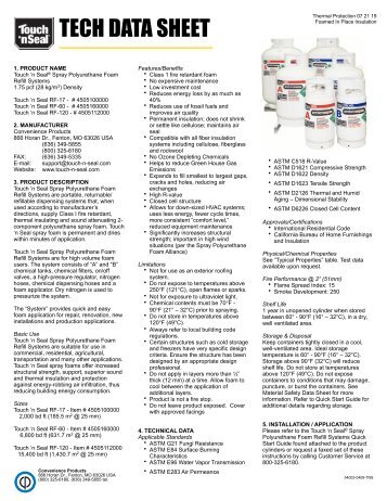 Spray Polyurethane Foam Refill Systems Technical Data Sheet - Bibca