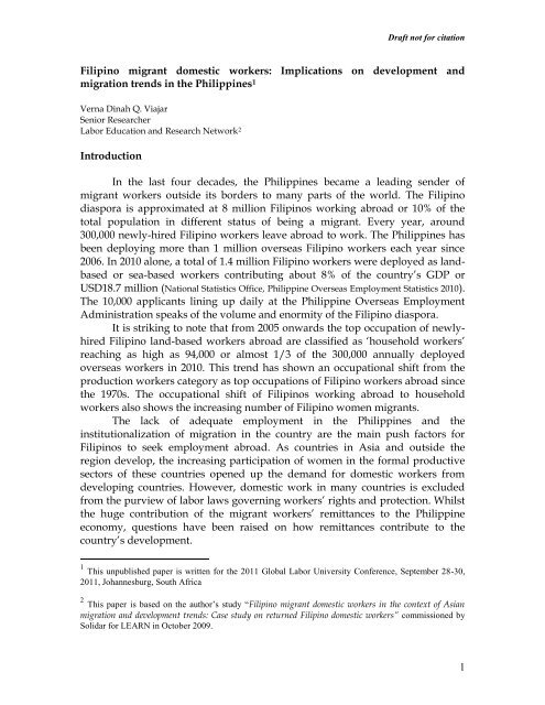 Filipino migrant domestic workers - The Global Labour University