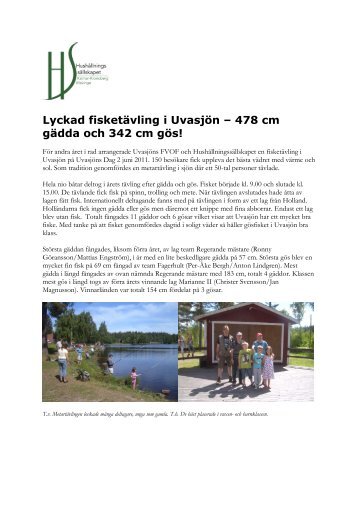 Lyckad fisketÃ¤vling i UvasjÃ¶n Ã¤ven 2011 - HushÃ¥llningssÃ¤llskapet ...