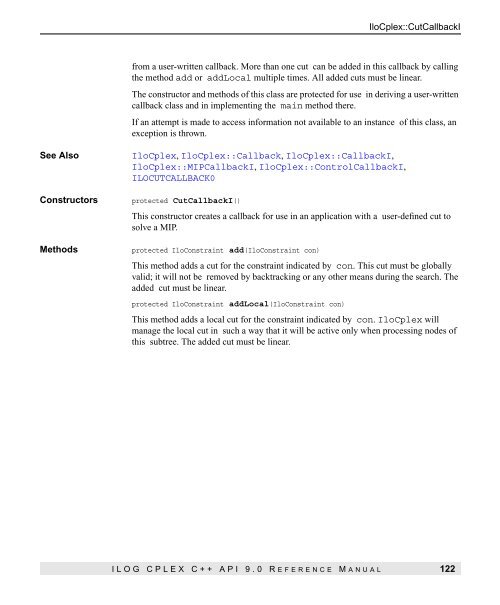 ILOG CPLEX C++ API 9.0 Reference Manual