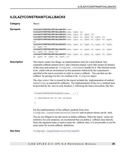 ILOG CPLEX C++ API 9.0 Reference Manual