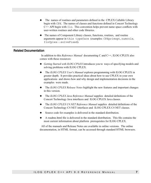 ILOG CPLEX C++ API 9.0 Reference Manual