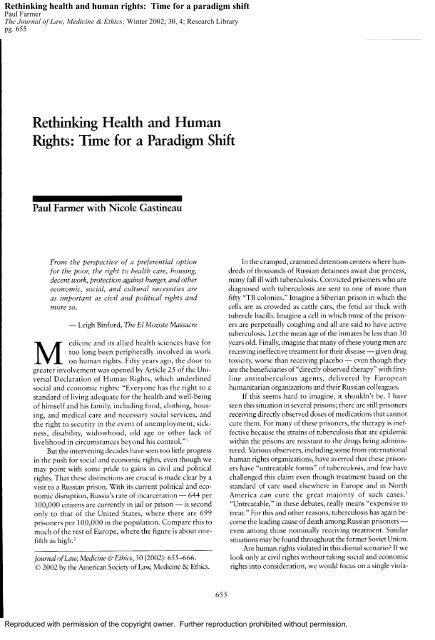 Rethinking health and human rights: Time for a paradigm shift