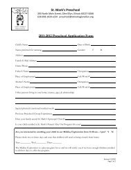 St. Mark's Preschool 2011-2012 Preschool Application Form