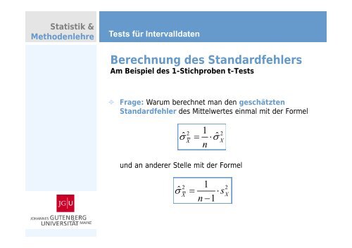Berechnung des Standardfehlers - Methodenlehre und Statistik