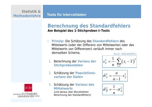 Berechnung des Standardfehlers - Methodenlehre und Statistik