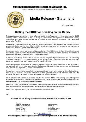 Media Release - Statement - Northern Territory Cattlemen's ...