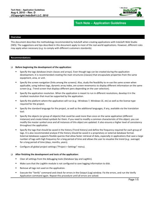 Tech Note – Application Guidelines - InduSoft