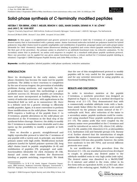 Solid-phase synthesis of C-terminally modified ... - ResearchGate