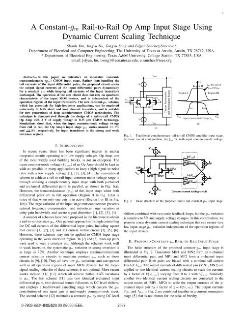 A Constant Gm Rail To Rail Op Amp Input Stage Using Dynamic Current