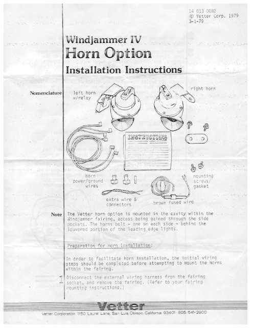 Fiamm Horn Mounting - Craig Vetter