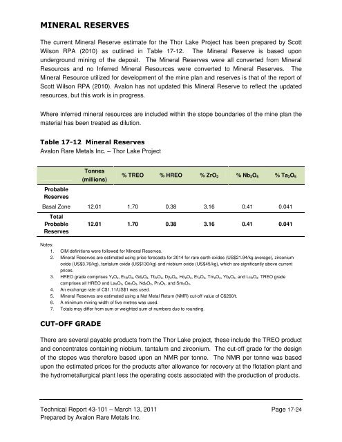 technical report on the nechalacho deposit, thor lake project ...