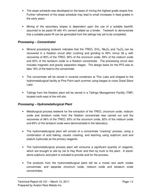 technical report on the nechalacho deposit, thor lake project ...