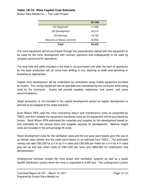 technical report on the nechalacho deposit, thor lake project ...