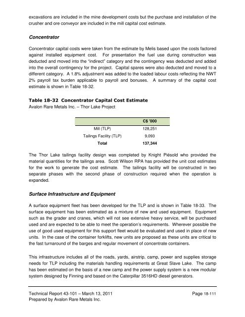 technical report on the nechalacho deposit, thor lake project ...