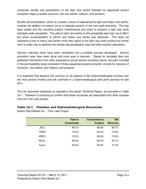 technical report on the nechalacho deposit, thor lake project ...