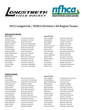 2012 Longstreth / NFHCA Division I All-Region Teams - Dartmouth ...