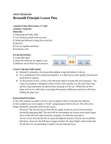 Bernoulli Principle Lesson Plan - MTU Mind Trekkers