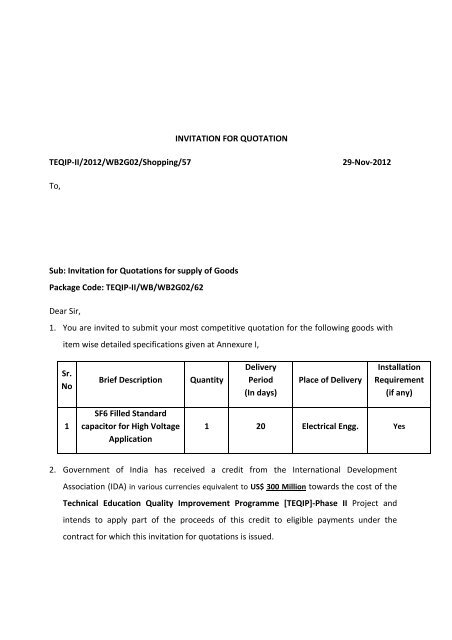 INVITATION FOR QUOTATION - TEQIP Phase II