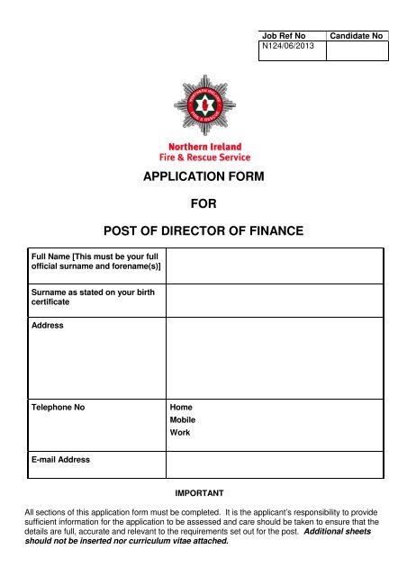 application form for post of director of finance - Northern Ireland Fire ...