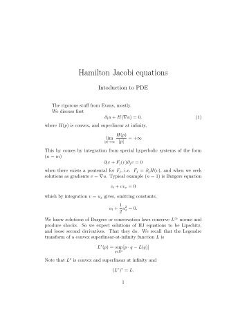 Hamilton Jacobi equations