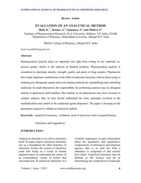 EVALUATION OF AN ANALYTICAL METHOD - Earthjournals.org