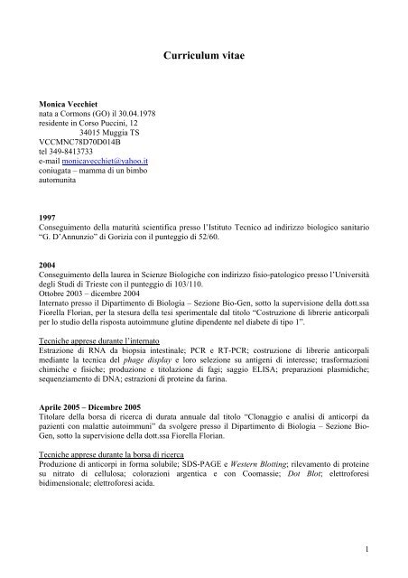 Curriculum vitae - Clinica Pediatrica Trieste - UniversitÃ  degli Studi ...