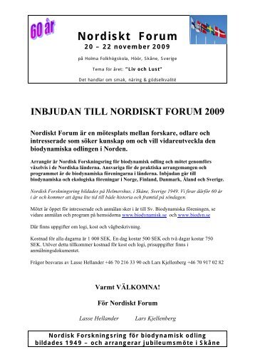 INBJUDAN TILL NORDISKT FORUM 2009
