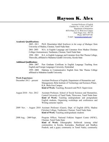 to download the detailed CV - BITS Pilani