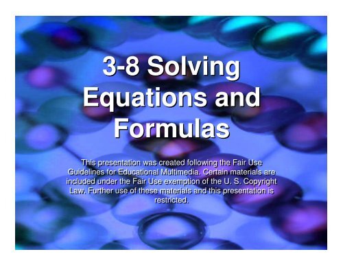 3-8 Solving Equations and Formulas - Mona Shores Blogs