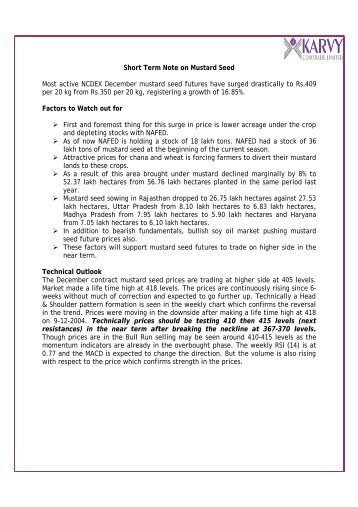 Short Term Note on Mustard Seed Most active ... - Karvy Comtrade