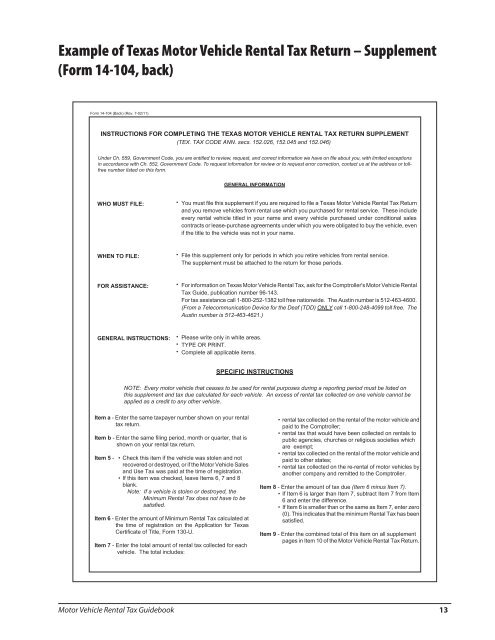 96-143 Motor Vehicle Rental Tax Guidebook - Texas Comptroller of ...