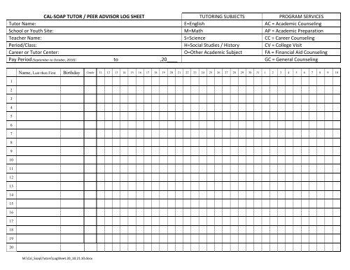 Log Sheets - Allan Hancock College