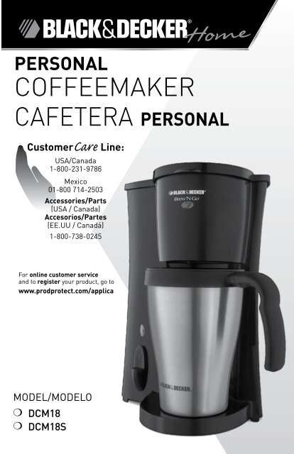 coffeemaker cafetera personal - Applica Use and Care Manuals