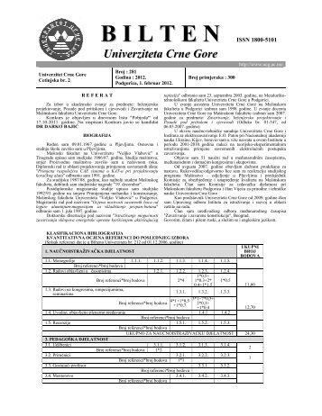 Bilten br.281 - Univerzitet Crne Gore