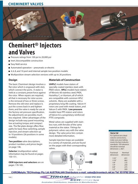 Cheminert® Injectors and Valves - Chromalytic Technology