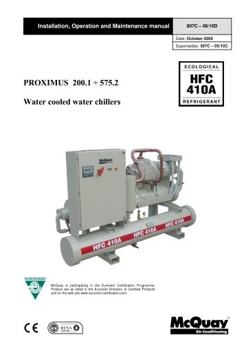 PROXIM US 200.1 ' 575.2 W ater cooled water chillers - McQuay