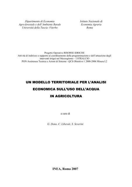 Un modello territoriale per l'analisi economica sull'uso dell ... - Inea