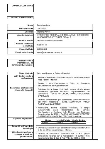 Andrea Gennai - Curriculum Vitae e Retribuzione - Parco Regionale ...