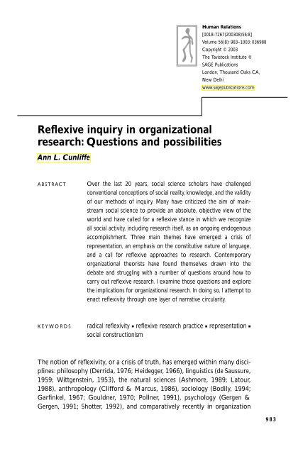 Reflexive inquiry in organizational research: Questions and ...